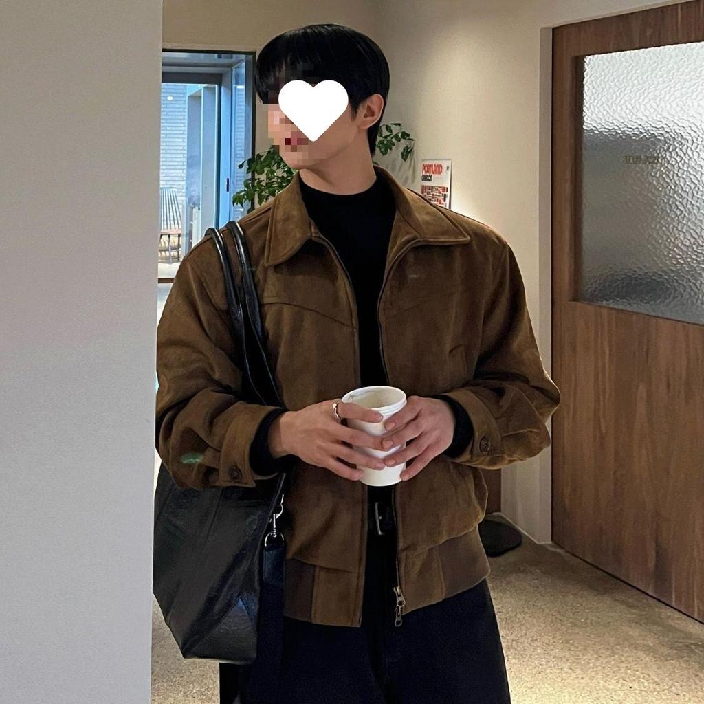 Men's Retro Lapel Jacket - Brown, Wrinkle-Resistant, Autumn/Winter Korean Commute Fashion