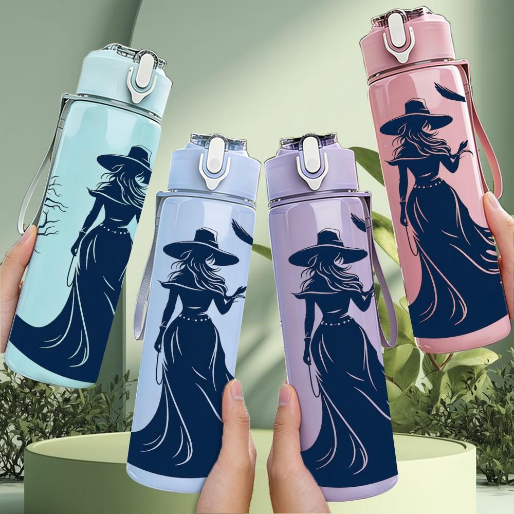 1PC Witch Silhouette Crow Bird 750ml Color Plastic Sports Water Bottle Leakproof Flip Straw Lid Suitable for Sports Office Home Use