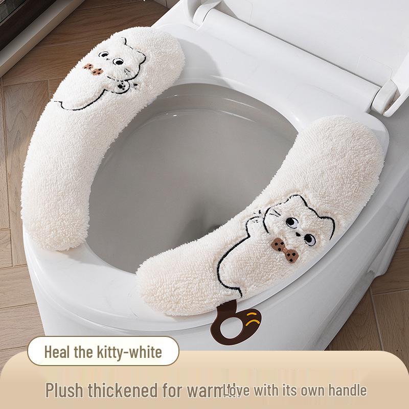 Plush Toilet Seat Cover with Velcro Fastening - All-Season Universal Fit