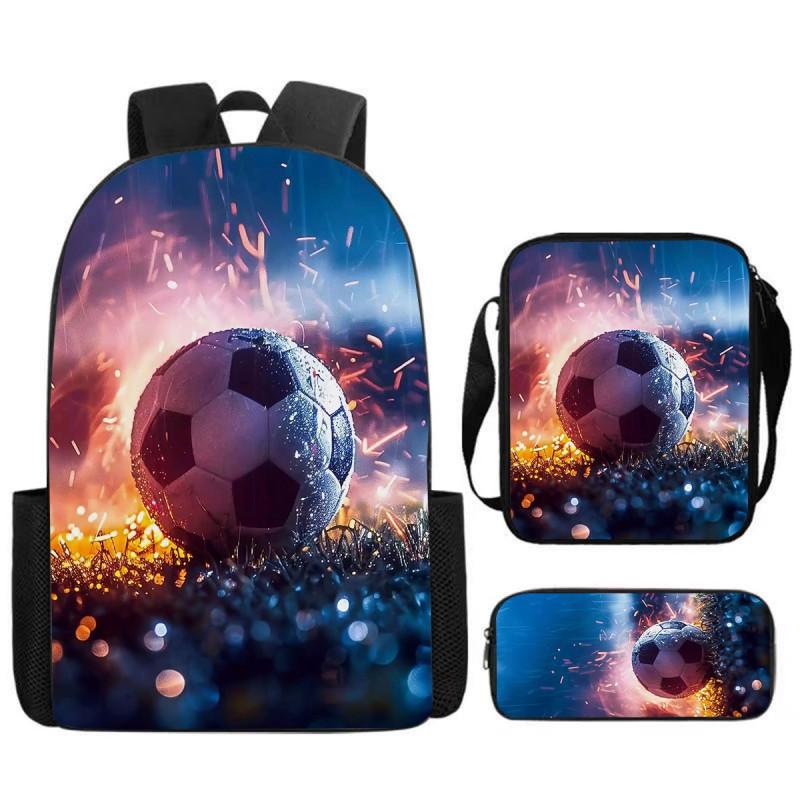 Set Zaino Stampa Calcio per Bambini Scuola Elementare 3 Pezzi Borsa a Spalla Astuccio Borsa a Tracolla