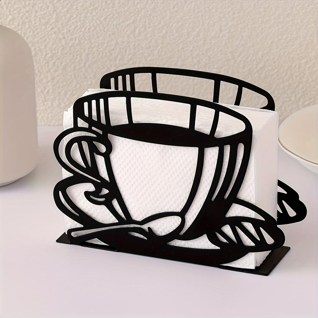 1pcs, Coffee Cup Design Iron Napkin Holder - Vertical Metal Dining Table Paper Towel Clip for Home, Hotel, or Cafe Décor