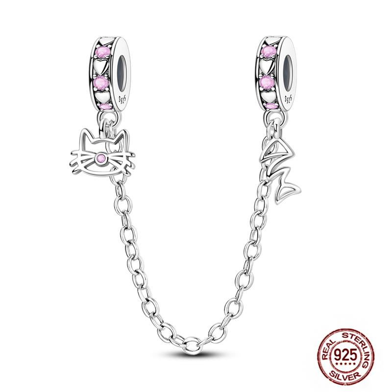 Star Moon Slide Safety Chains Charms 925 Sterling copper Heart Evil eyes Silicone Spacer Beads Fit Original Bracelet DIY Zircon