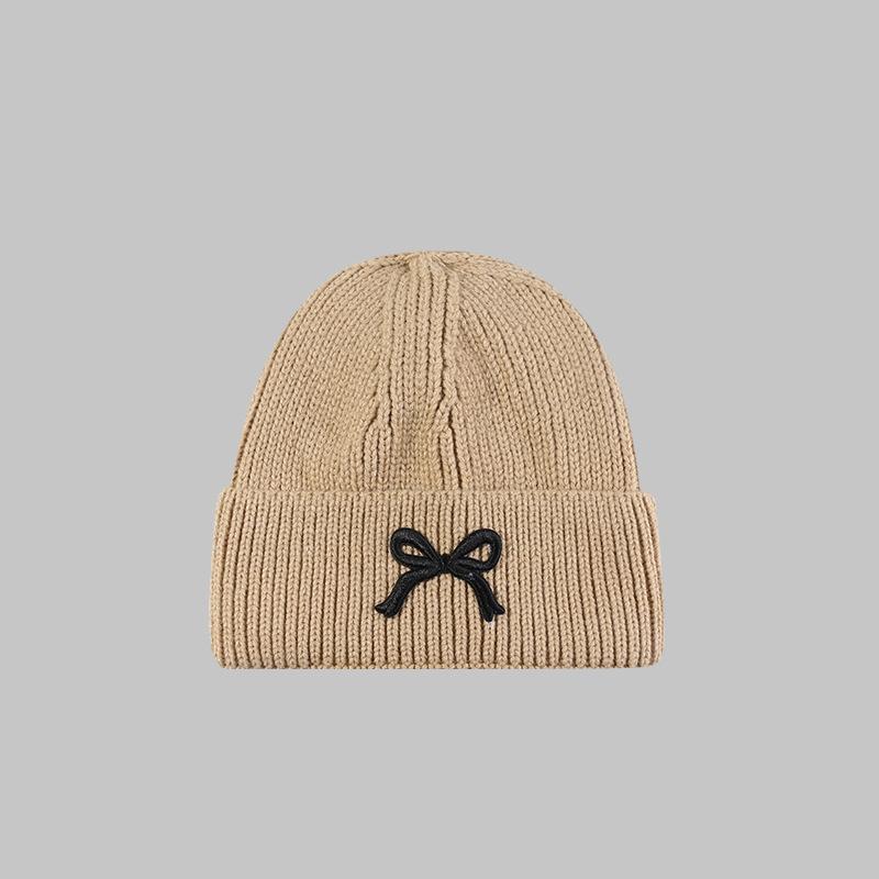 Bow Tie Knitting Cap Hat Woolen Yarn Cuff Knit Beanie Casual Fleece Warm Knitted Hat