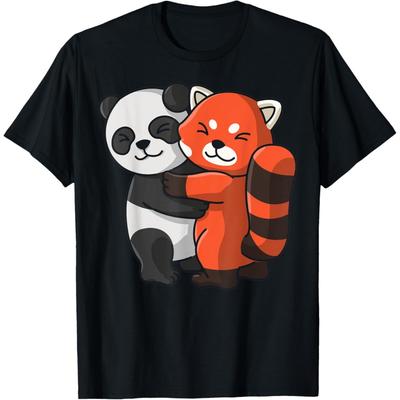 Panda och Röd Panda Söt Björnälskare Kramar Kvinnor Flickor T-shirt