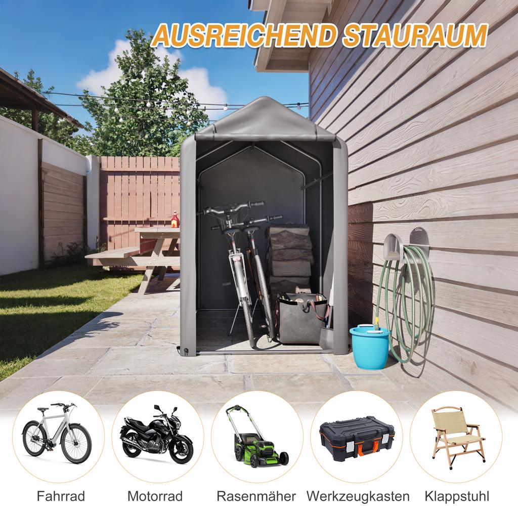 Bike Garage 187x100x160 Cm Black Steel Frame Powder-Coated Weatherproof Tent with PE Tarp Dark Grey for Bicycle & Garden Tools