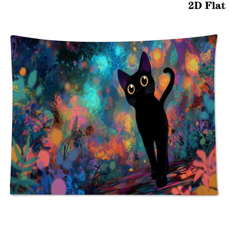 Black Cat Wall Tapestry Aesthetic Wall Hanging Printed Fabric Blanket Decorative Tapestries for Bedroom Living Room Home Decor