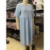 Plus-size Loose Cotton Linen Round Neck Pocket Five-quarter Sleeve Mid-length Dress