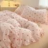 Ins Strawberry Bedding Set Spring Summer Soft Ruffles Princess Floral Duvet Cover No Filler Pillowcase Bed Sheet Quilt Cover