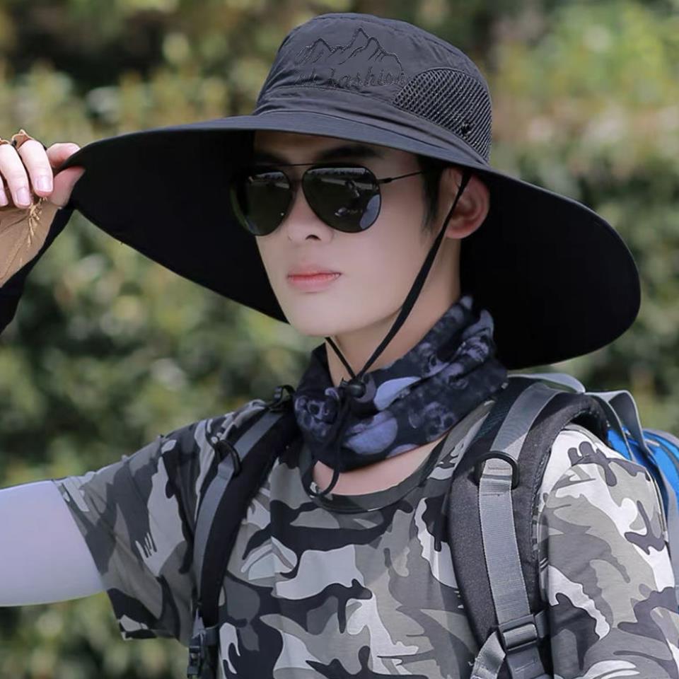 Men's Summer Anti-UV Wide-Brim Bucket Hat for Outdoor Fishing & Work, Large Size
