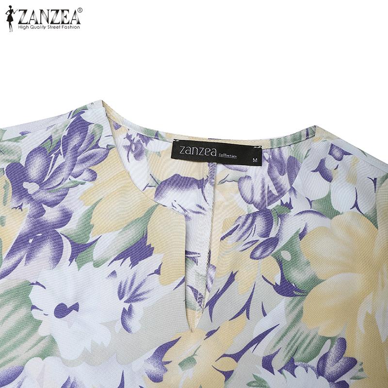 ZANZEA Women Casual Round Neck Short Sleeve Floral Print Dress