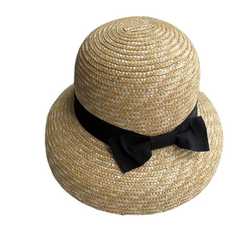 Ribbon Straw Hat Bow Short Brim Sun Hat Beach Sun Hat Retro Bell Top Hat