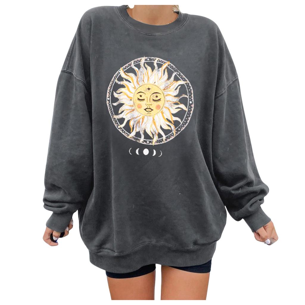 Women Casual Printing Long Sleeve Sweatshirt Pullover Tops Blouse