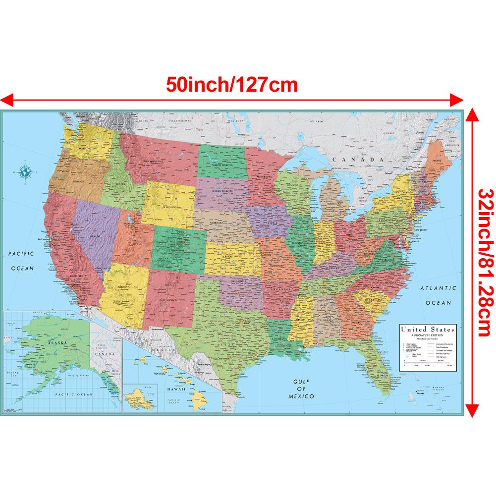 

Карта Соединенных Штатов Америки - Административная карта, Безрамная, Для спальни, гостиной, офиса, общежития, Декор для стен с картой мира, Образовательные/Туристические принадлежности 32*50inch/81.28*127cm