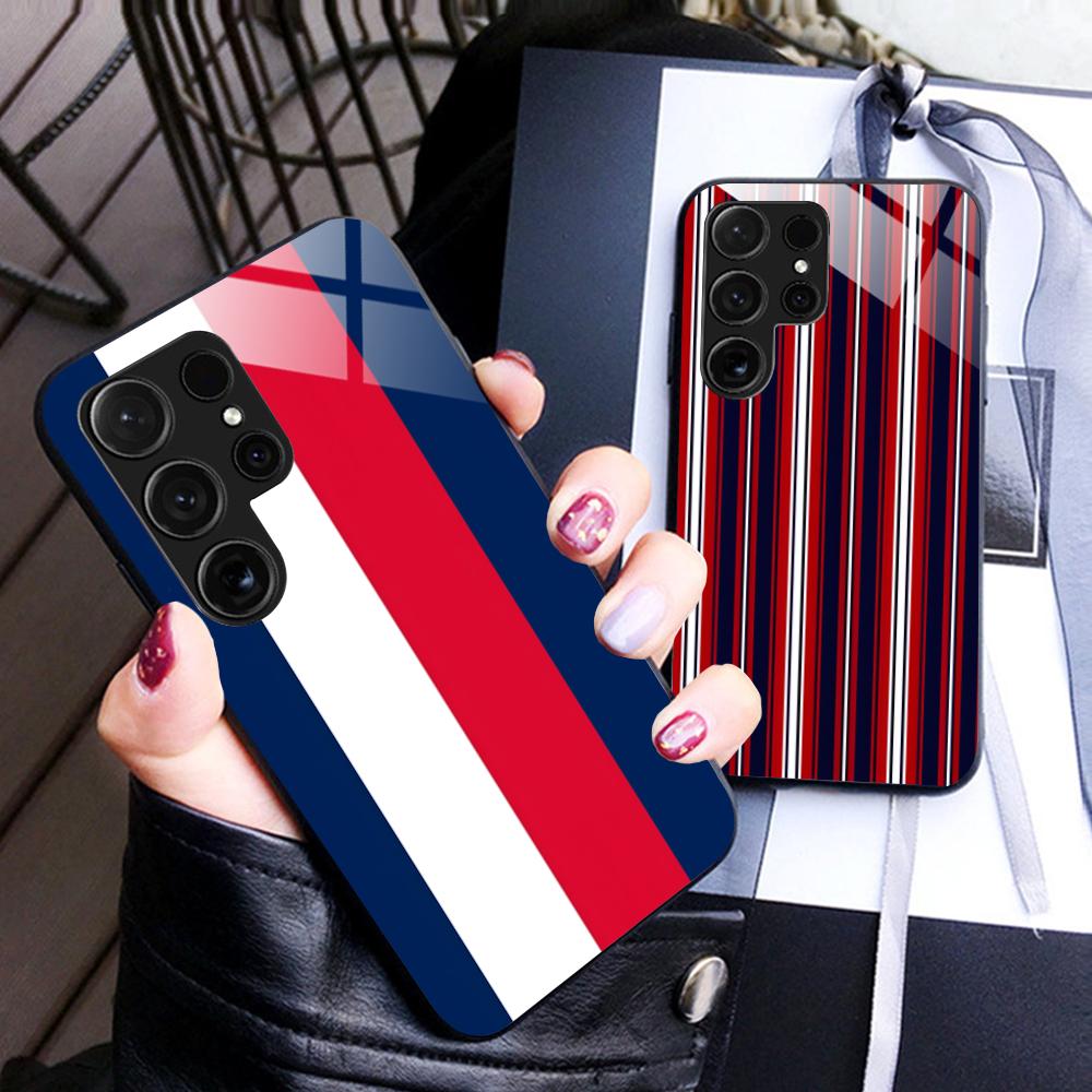 Red Blue Stripe Mobile Phone Case for Samsung Galaxy A56 55 54 53 52 51 36 35 34 23 16 15 5G Glass Colorful Cover Pretty Luxury