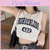 T Shirt For Women Summer White Loose Fit Sleeveless Cotton Print Casual Style
