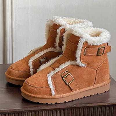 Flats Fur Ankle Women Snow Boots Platform Suede Plush Cotton Shoes Brand Winter 2024 Trend Casual Shoes Fad Retro Botas Mujer