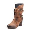 2021 Autumn/Winter Plus Size Chunky Heel Lace-up Women's Leather Boots