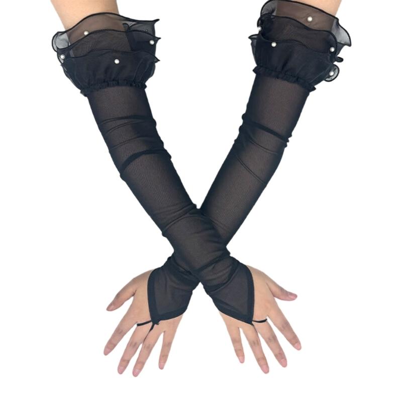 Antique Long Fingerless Gloves for Women Evening Party Arm Sleeves Costume Arm Accessories for Weddings and Teaparties