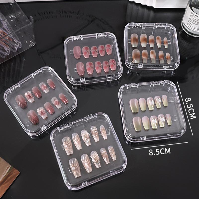 10pcs Wear Nail Art Storage Box Transparent Packaging Boxes Dustproof Flip Up Jewelry Box