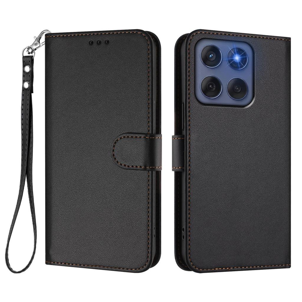 Applicable To Motorola G37 Power Leather Pattern Solid Color Business Hand Rope Leather Case EDGE 2026 Three Card Flip