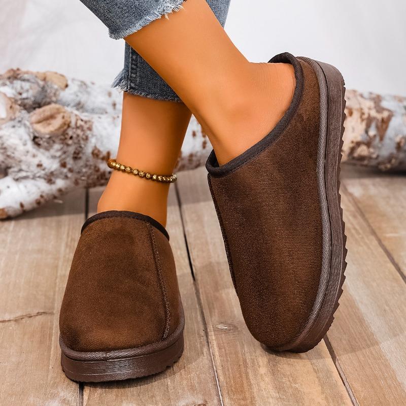 

Модная женская обувь больших размеров для широких полных ног, ретро-платформа для улицы, осень-зима, полушлепанцы с закрытым носком и флисовой подкладкой 44 коричневый