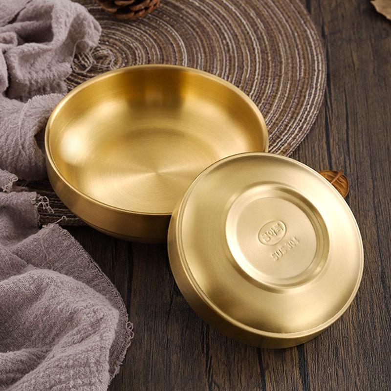 Commercial Gold Round Korean-Style Stainless Steel Sauce Dish for BBQ and Seasoning