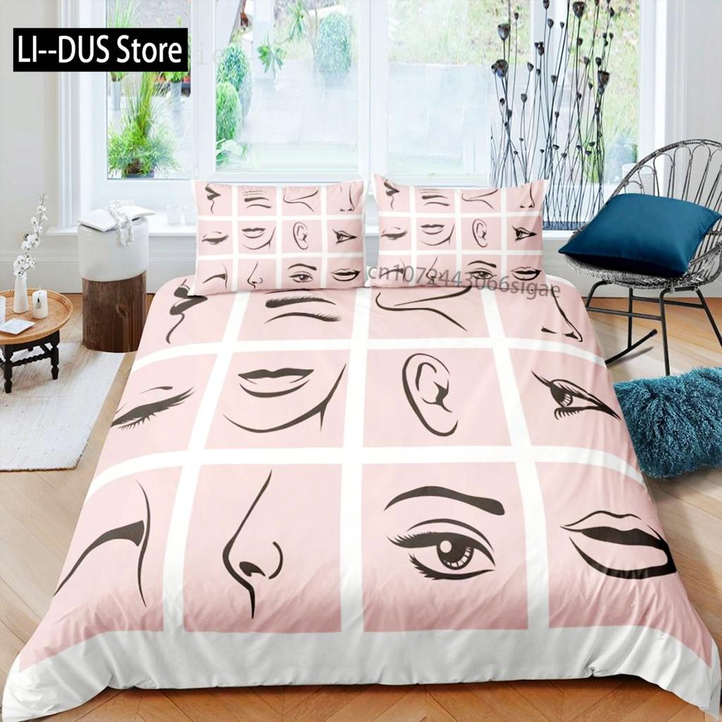 Cartoon Eyes Duvet Cover Set Facial Features Face Organs Twin Bedding Set For Adult Kids Queen King Microfiber Comforter Cover