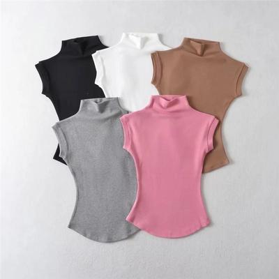 Damen Sommer Hoher Hals Weiß Kurzarm Sexy Crop Top
