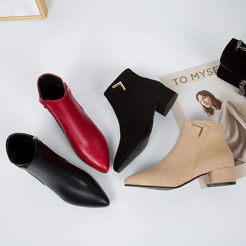 Suede Woman Short Shoes Pointed Toe Ankle Boots for Women Elegant With Medium Heels New In Trend 2025 Spring Hot Fashion Booties