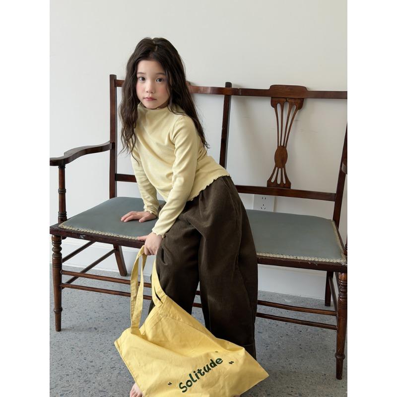 Kids Girls Long Sleeve Solid Ruffle Collar Casual Inner Base Layer Top
