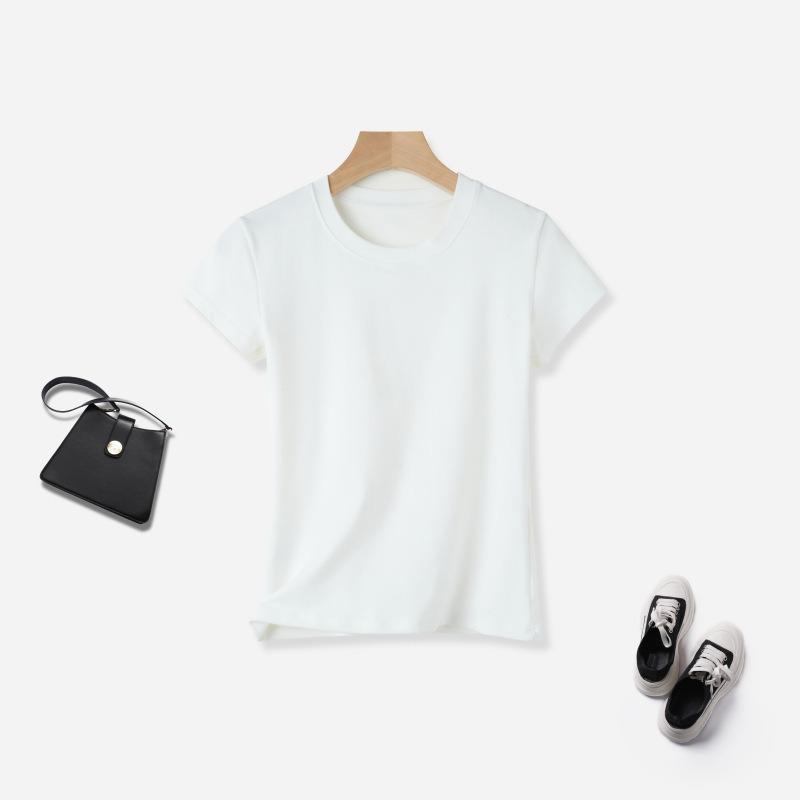 Summer new front shoulder crew neck short-sleeved shirt women's trendy solid color inner layer slim slimming bottom top