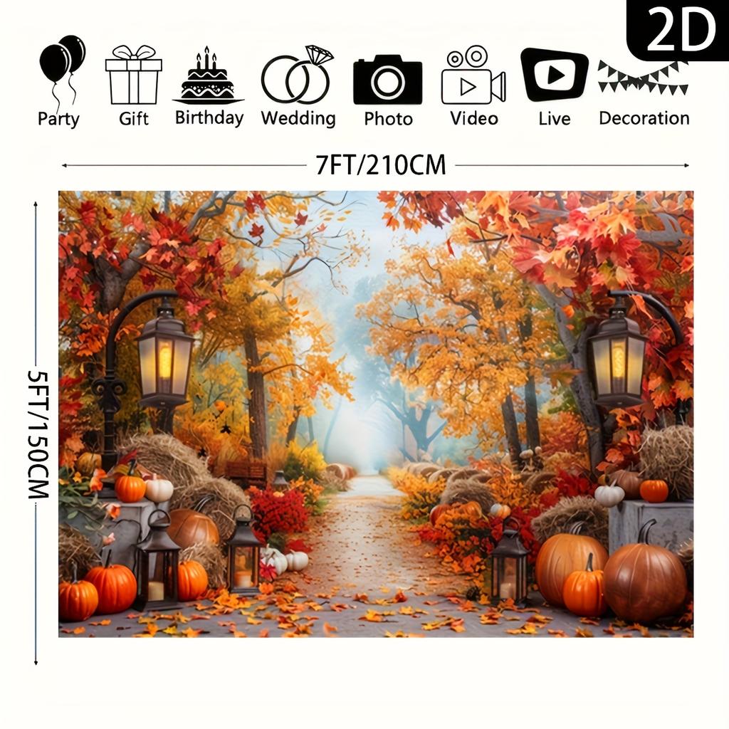 1ks Podzimní Sklizeň Banner Pozadí - Dýně Javorové Listy Retro Lucerna Dekorace - Díkůvzdání Halloween