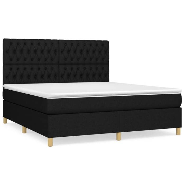 Exclusive House - Bed Slatted Base with Mattress Black 180x200 Cm Fabric