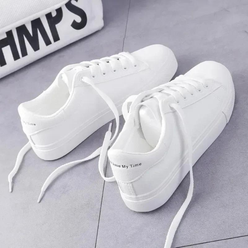 New Women Sneakers Breathble Vulcanized Shoes Pu Leather Platform Shoes White Lace Up Casual Shoes  Mujer Zapatillas