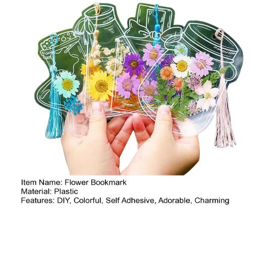 20/100 Pcs DIY Transparent Dried Flower Bookmarks Clear Pressed Flower Bookmarks with Tassels Self-Adhesive Jars Stickers