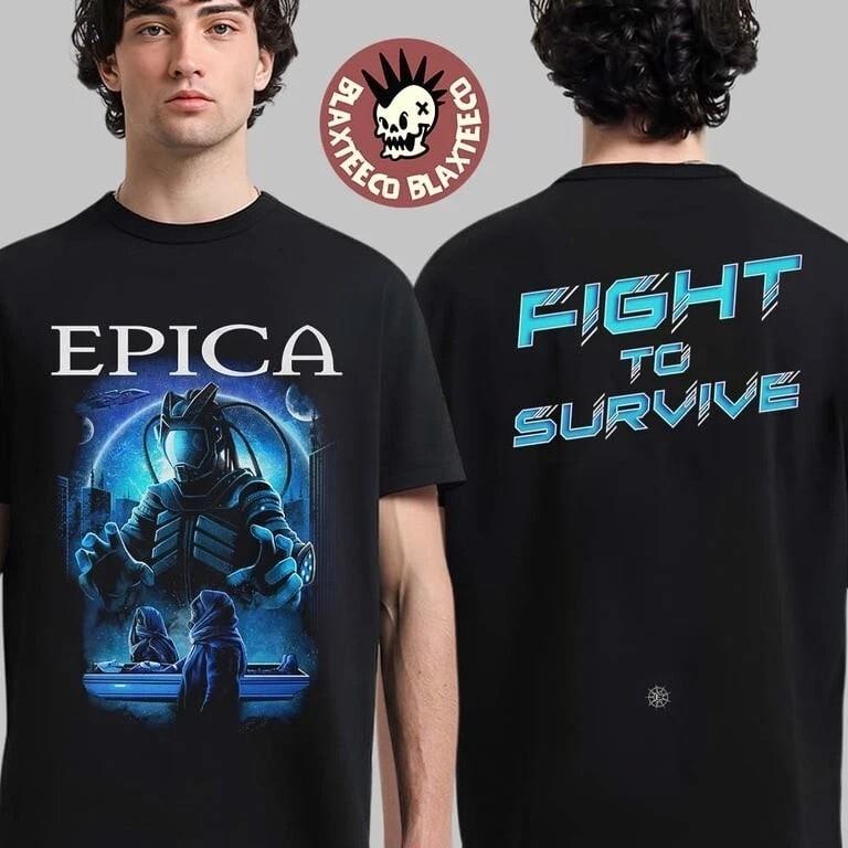 Merch esclusivo del tour USA Epica 2025 Fight To Survive T-shirt unisex a due facce
