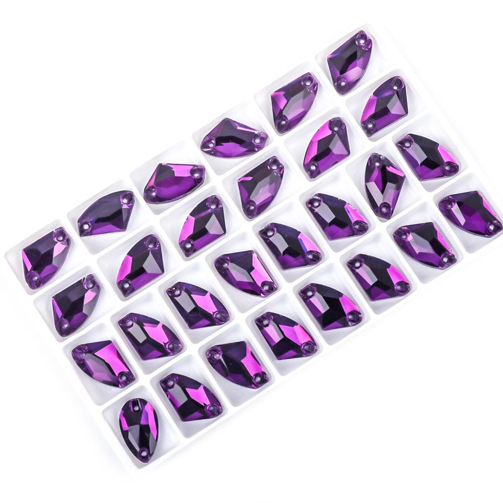 Weichen Flat Bottom Double Hole Color Axe Shape Hand Sewn Buckle Glass Rhinestone Diy Dress Wedding Dress Accessories