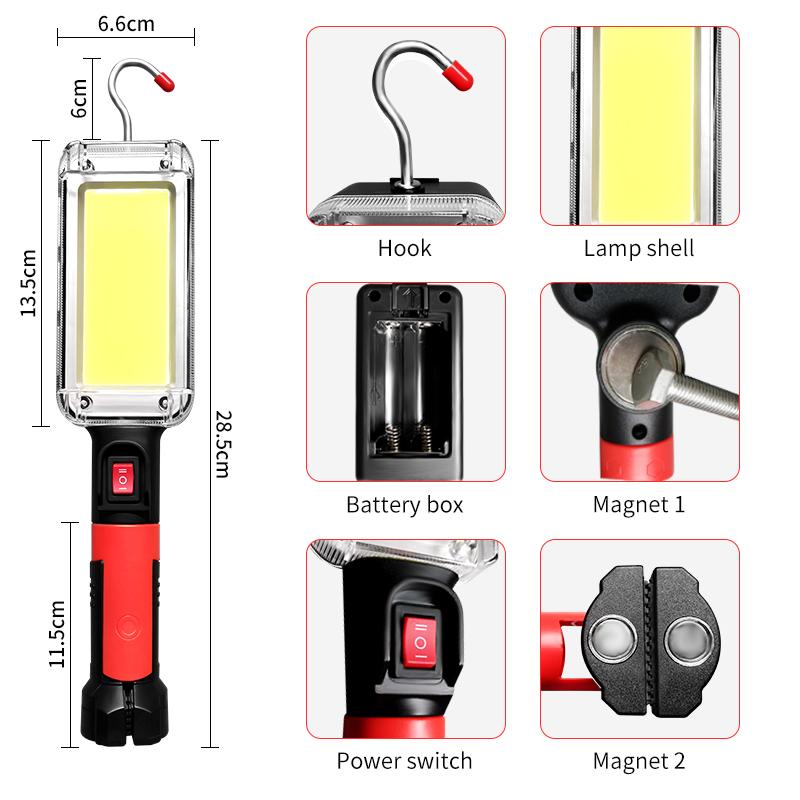 Camping Tent Work Maintenance Lantern Light with Magnet Hook 2-Pack 800 Watt Powerful Flashlight USB Rechargeable COB Work Light
