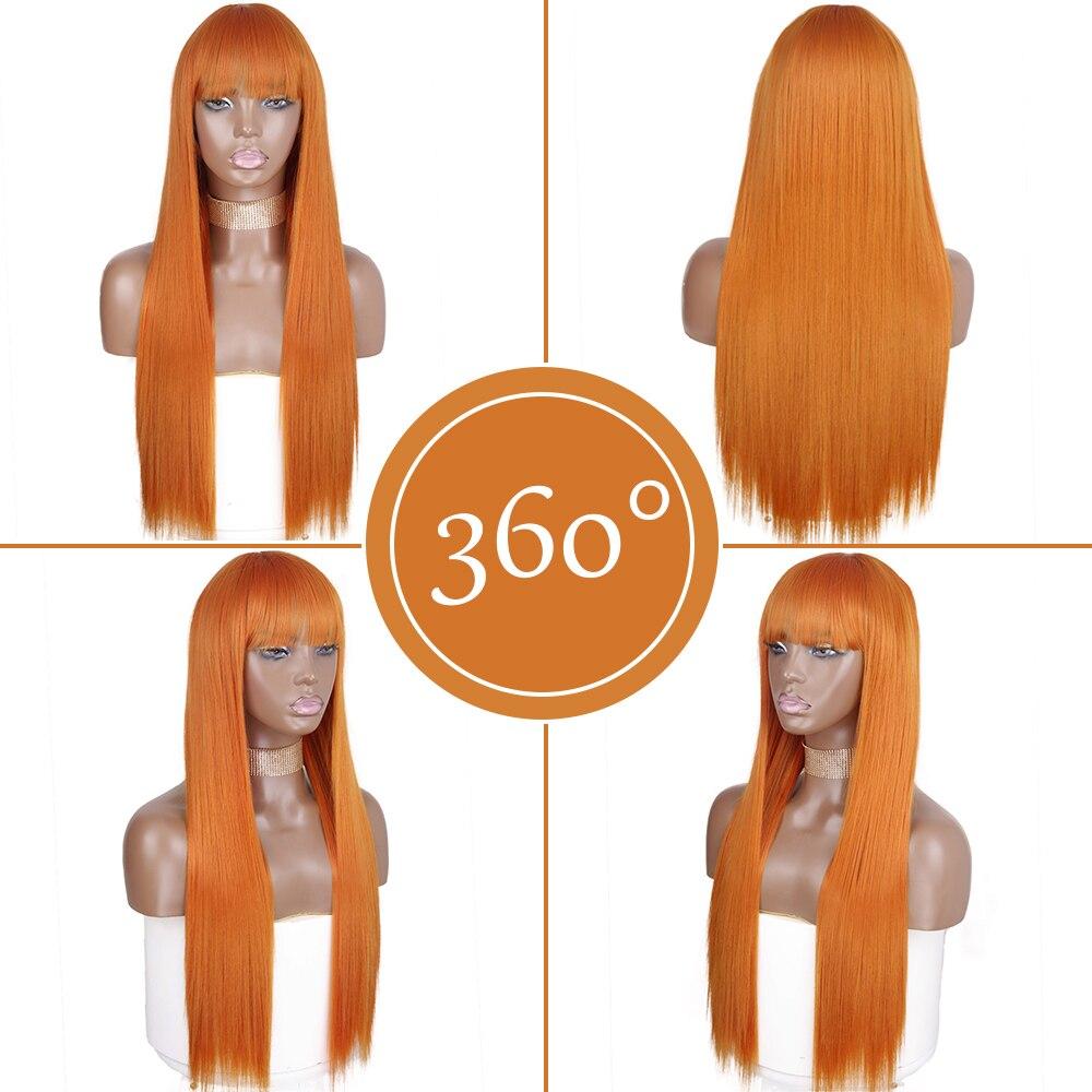MISSQUEEN Synthetische orange lange gerade Perücke mit Pony, Cosplay-Kunsthaar-Perücken für Frauen, hitzebeständige Faserhaar-Perücken
