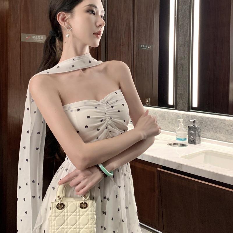 Винтажное Французское Романтичное Милое Светское Дочь В Горошек Платье Лента Разрез Элегантное Супер Сказочное Платье S