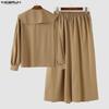 INCERUN Two Pieces Men Sailor Collar Long Sleeve Shirts Long Wide Legs Pants Sets Outfits
