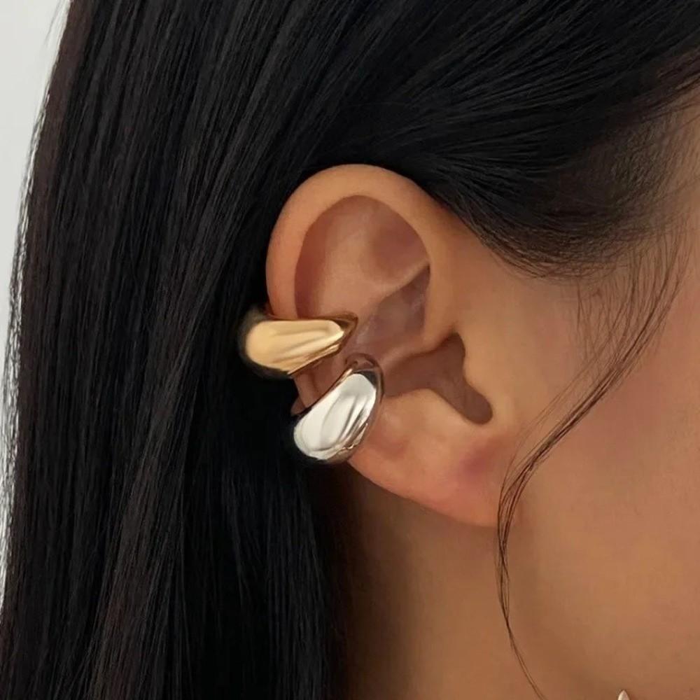 Gold Fake Piercing Earrings Water Drop Ear Cuff Jewelry Vintage Multilayer Hollow Ear Clips  Women