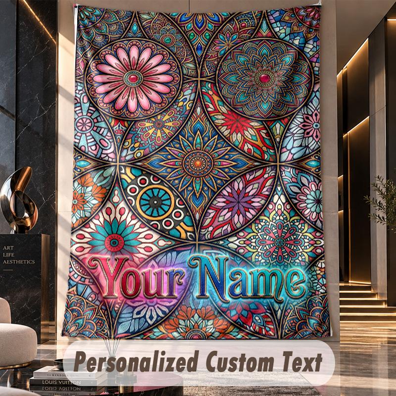 Colorful Mandala Patterns 2 Theme Wall Tapestry Customized With Name Text Personalized Hanging Tapestry For Bedroom Living Room Decor