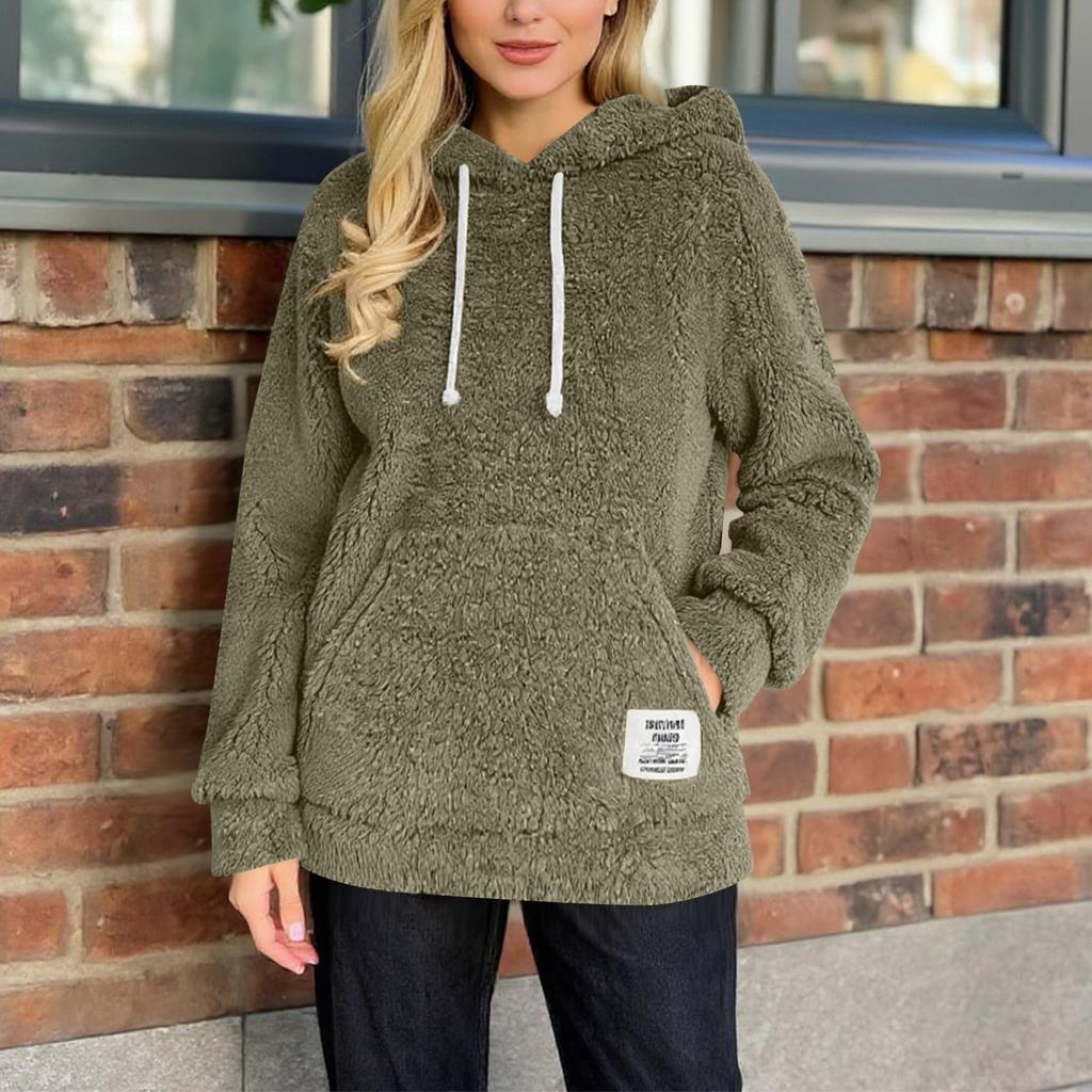 Dámský módní a ležérní chlupatý kabát s kapucí a dlouhým rukávem