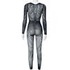 Sexy See Through Jumpsuits Women Long Sleeve Thin Mesh Butterfly Print Elastic Midnight Clubwear Workout Overalls