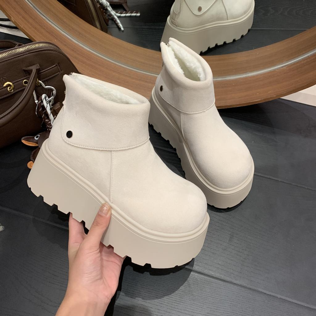 Winter Fashion Platform Heels Women Snow Boots Outdoor Concise Height Increase Keep Warm Short Booties Shoes Zapatos Mujer