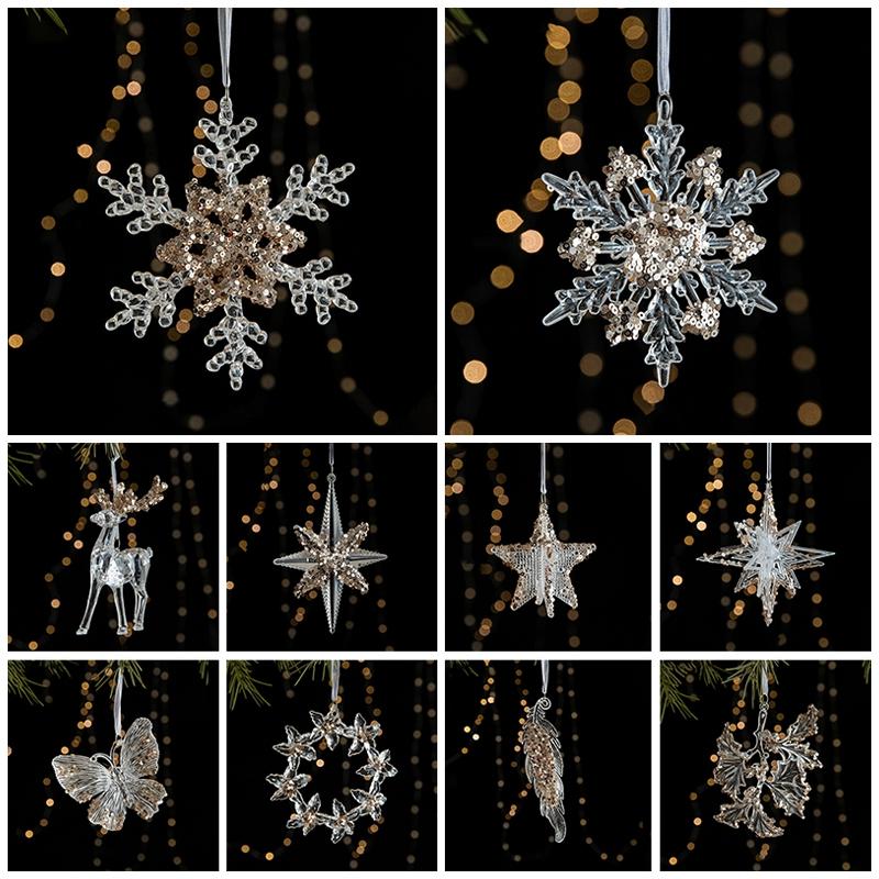 Christmas Hanging Ornament Acrylic Transparent Snowflake Elk Xmas Tree Hanging Pendants Christmas Decorations Navidad Gifts