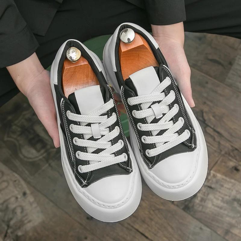 High Quality Casual Leather Autumn Walking Shoes New Men's Thick Bottom Vulcanized Shoes Fashion Trend The Latest Board Shoe