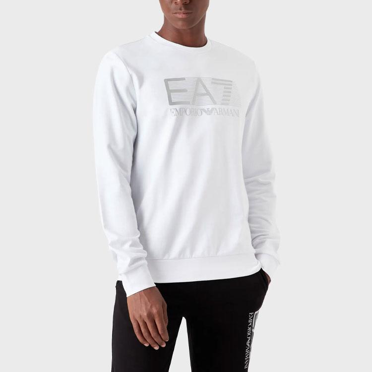 Emporio Armani FW22 EA7 Series Letter Logo Printed Crew Neck Long Sleeve Sweatshirt Men Sweatshirt White 6LPM60-PJ05Z-0100