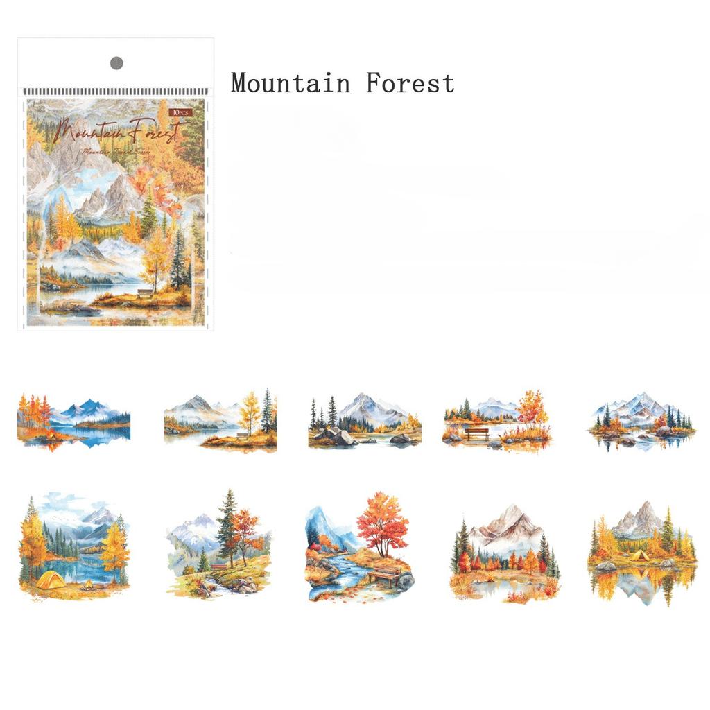20 Stück Dekoration Retro-Landschaft Hintergrund Berg Hintergrund Scrapbooking PET-Aufkleber Reise Schreibwaren Aufkleber